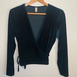 American Apparel RARE Emerald Velvet Wrap Sweater, Size Large